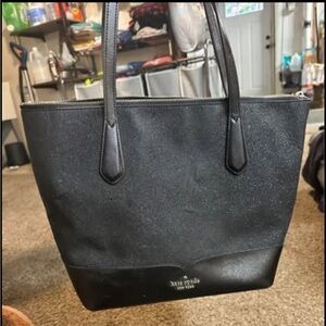 kate spade Black Glitter Tote Bag with Leather Trim